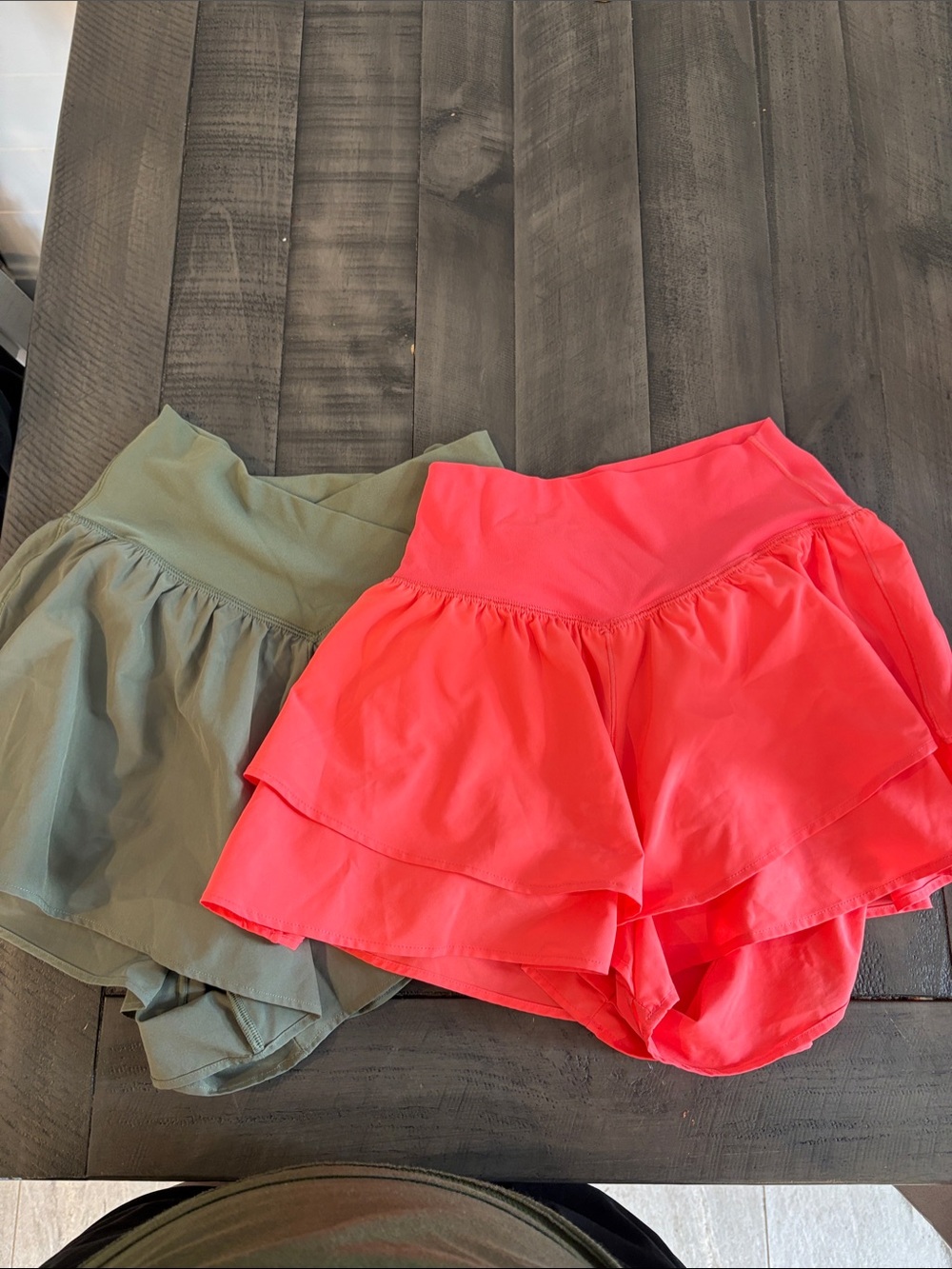 2 Shorts XS Aerie Layered Skort-Style Active Shorts in Coral and Olive